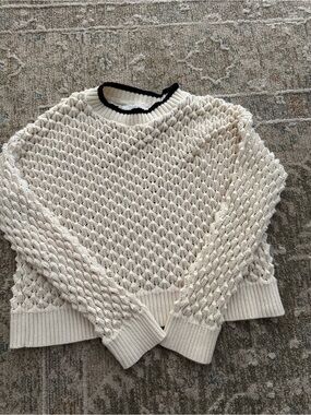 Zara Cream Knit Sweater with Black-Trim Neck
